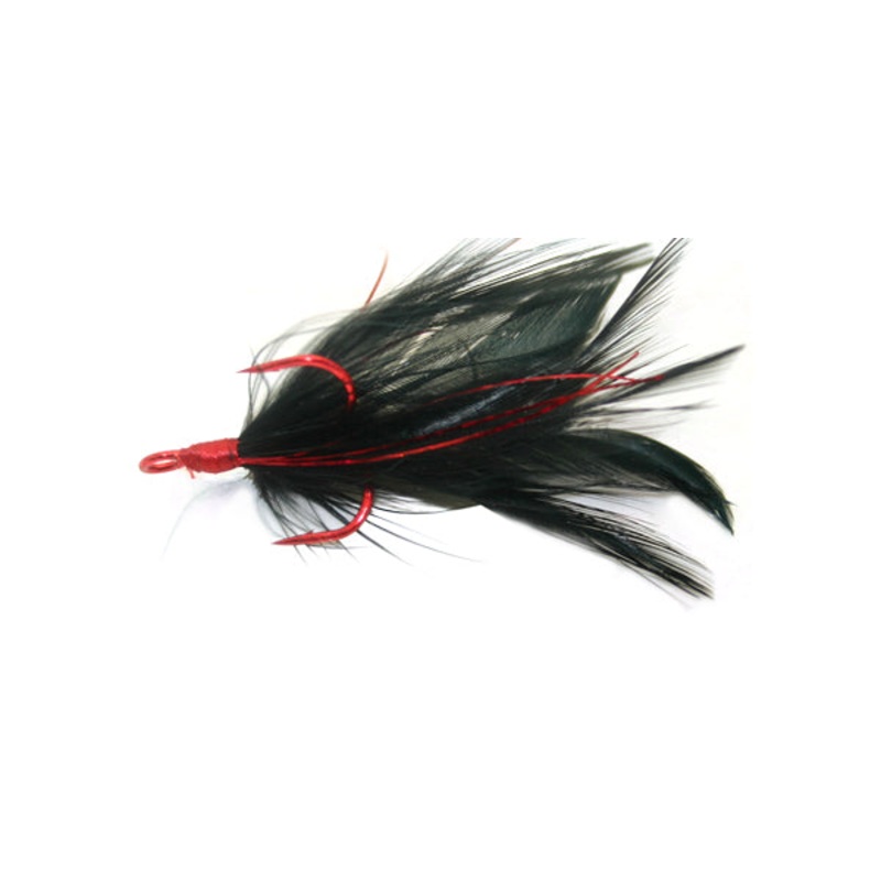 Feathered Treble Hooks|Black/Red|Chartreuse|White/Red Silver Flash|Rio Rico|Rico