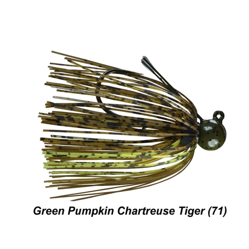 Tungsten Little Spotty Jig|Black Blue|Bluegill|Green Pumpkin Amber Red|Green Pumpkin Chartreuse Tiger|Green Pumpkin Orange Tiger|Green Pumpkin Tiger|Holographic Shad|PB&J Bling|Coosa Candy|3/16 oz|1/4 oz|3/8 oz|1/2 oz