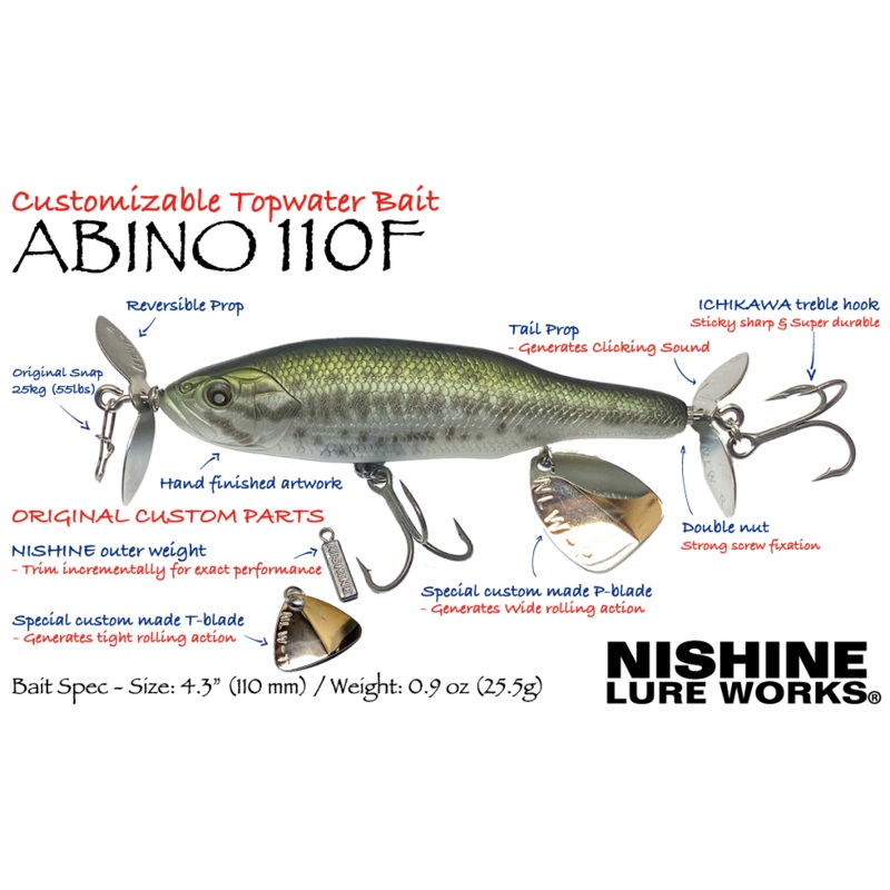 Abino 110F|Pearl Flash|Yellow Perch|Juvenile Largemouth|Ghost Shad|Juvenile Bluegill|Abino 110F