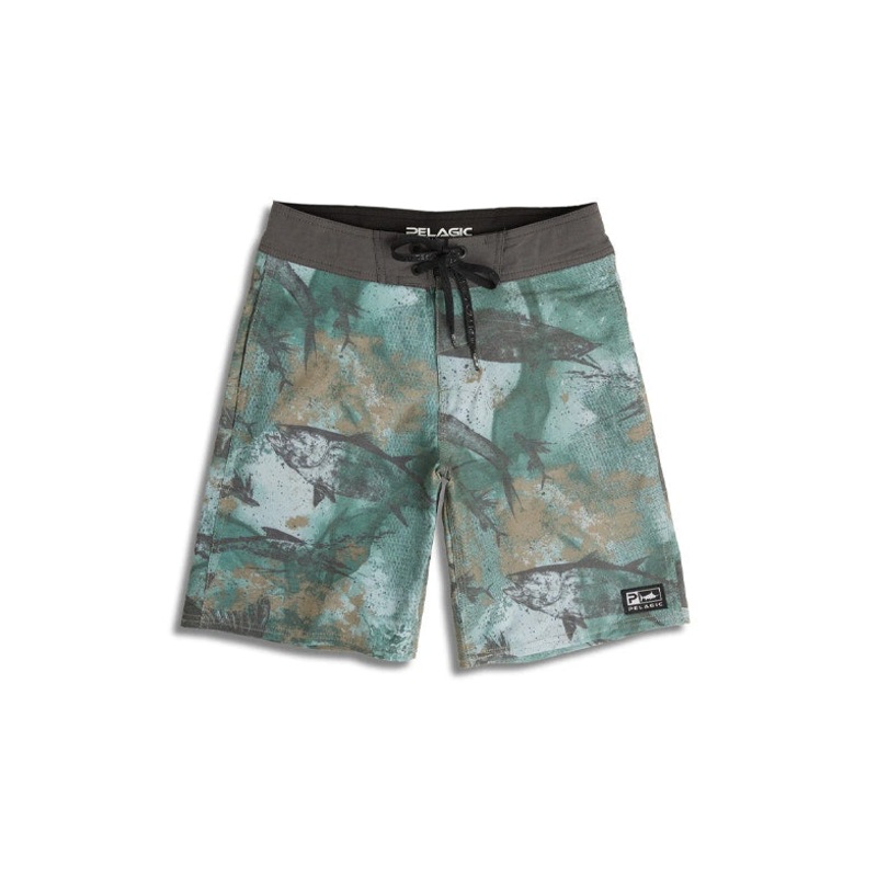 Pelagic Deep Drop Youth Shorts – Open Seas Camo Army Green