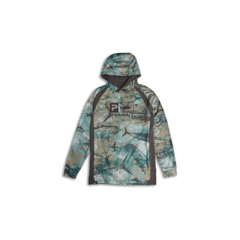 Pelagic Vaportek Youth Hoody Open Seas Camo Army Green