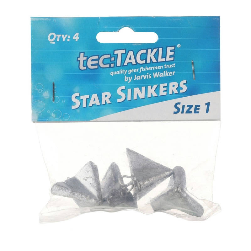 Jarvis Walker Star Sinkers|Sz2 – 3pk|Sz3 – 2pk|Sz4 – 2pk|Sz5 – 1pk|Sz6 – 1pk|Sz1 – 4pk