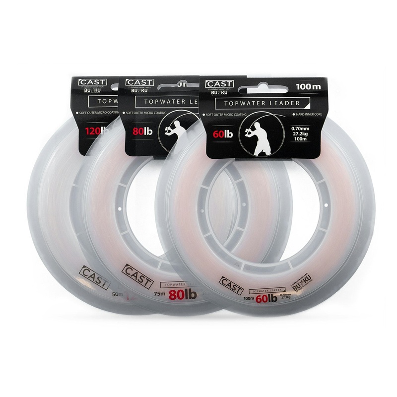 Cast Buku Topwater Leader|20lb/9.1kg|30lb/13.7kg|40lb/18.2kg|50lb/22.8kg|60lb/27.3kg|80lb/36.4kg|100lb/45.5kg|120lb/54.6kg|150lb/68.2kg|200lb/91kg|100m – 110Yds|75m – 83Yds|50m – 55Yds|40m – 44Yds