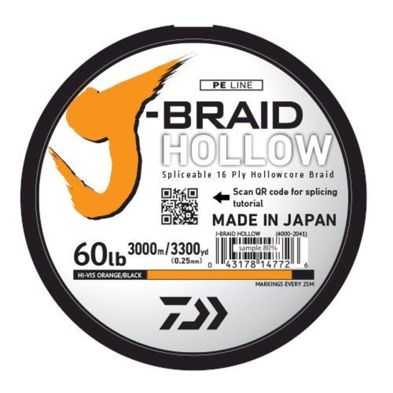 Daiwa J-Braid Hollow Line|60LB/3000M|80LB/3000M|100LB/3000M|130LB/3000M|60LB/750M|80LB/750M|100LB/750M|130LB/750M