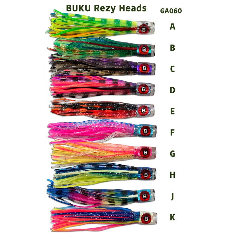 BUKU Rezy Heads|150mm|Lumo Squid|Fruit Tingle|Stealth Purple|Stealth Pink|Flaming Hot|Flash Bait Blue|Pink Sundance|Lemon Twist|Aurora|Spooky||Lime Tiger with foil wings|Flying Albino with foil wings