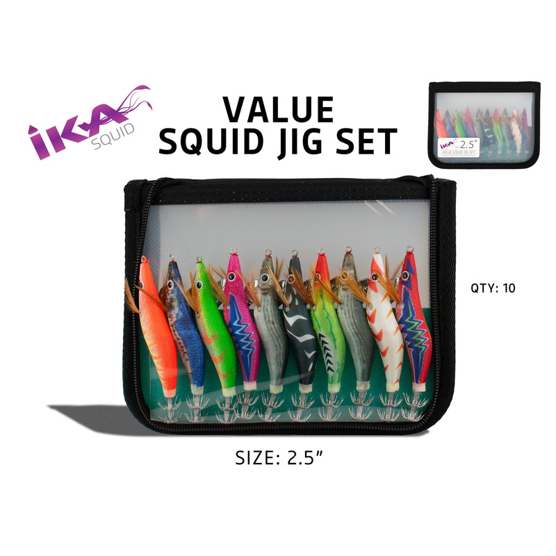 IKA Value Squid Jig Packs|Size 1.8″ 10 pack|Size 2.5″ 10 pack|Size 3.0″ 10 pack|Size 3.5″ 10 pack|Assorted Pack |1|Assorted Pack |2