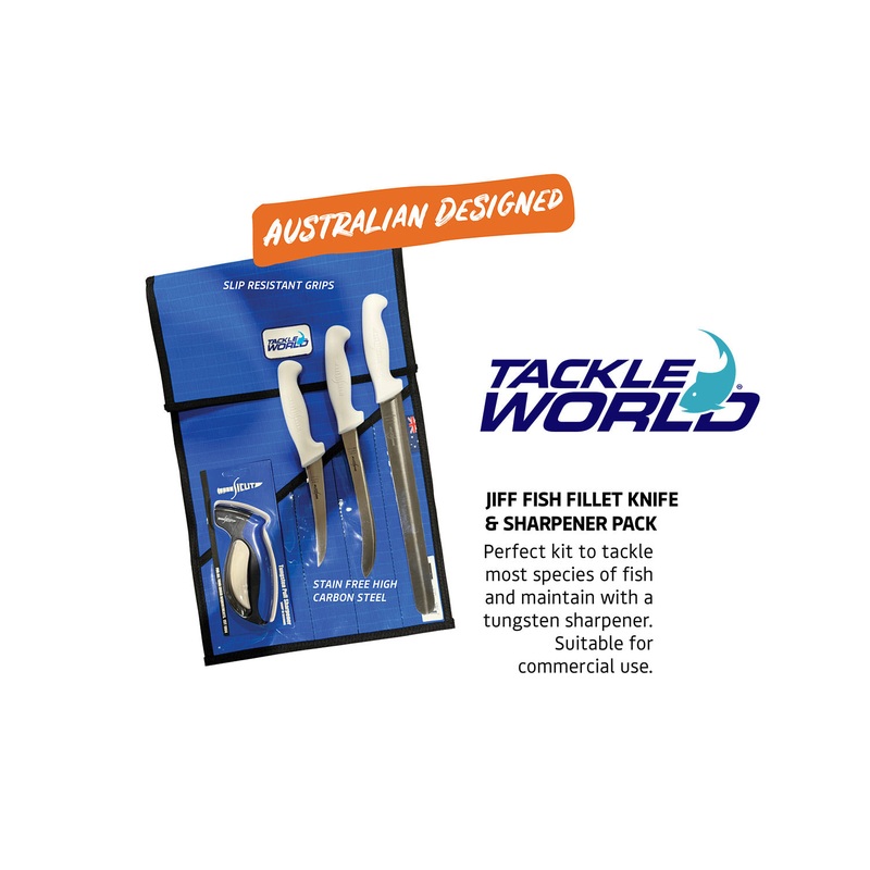 Tackle World Knife Rolls|JIFF Fish Fillet Knife & Sharpener Pack|Diamond Fisherman Knife Pack|All Purpose Knife Pack|Angler’s Diamond knife Pack|2pc Filleting Knife with Sharpening Steel