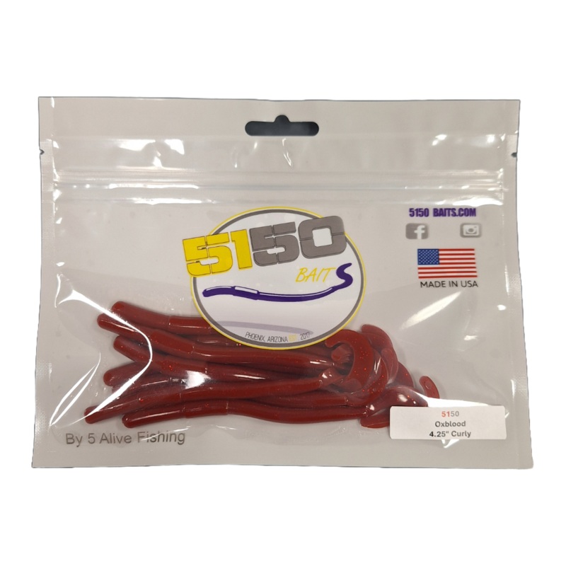 5150 CURLY TAIL WORM 4.25|Lemonade – NEW|Oxblood – NEW|Motoroil – NEW|Dragonfly – NEW|Firecracker – NEW|3-P’s|Bloodline|Camo|Carolina Green|Gary’s Favorite|Green Crusher Craw|Green Pumpkin Candy|Green Pumpkin w/ Black Fleck|Midnight Craw|J-Sizzle|Morning