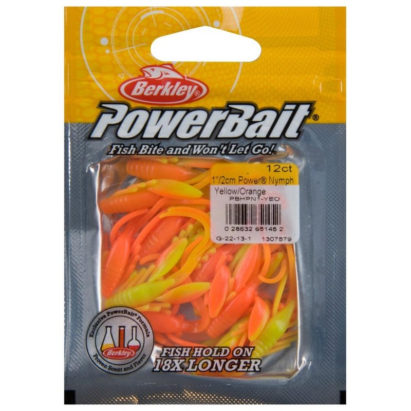 BERKLEY POWERBAIT POWER NYMPH|Pearl Olive Shad|Yellow & Orange