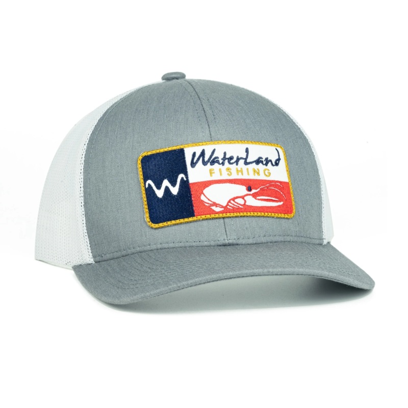 WATERLAND HATS|Texas Craw – Grey/White|Flag SnapBack Rope – Black/Black|Flag SnapBack – Black|Blackout Snapback – Camo Black|The  Marina – Salute – Navy / Red / White Rope|The  Marina – Happy Hour – 80’s Yellow/ Multi-Colored Rope|The  Marina – Happy Hour
