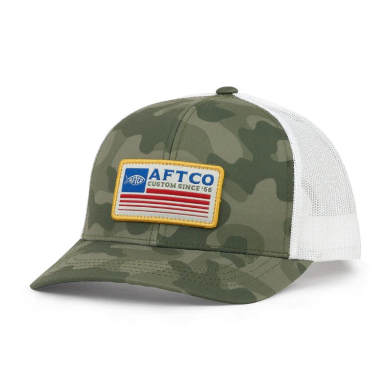 AFTCO CROSSBAR TRUCKER HAT|Charcoal Acid Camo|Green OG Camo