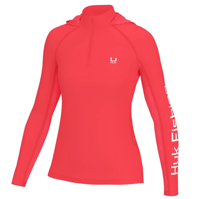 HUK ICON LS HOODIE WOMENS|Neon Coral|Porcelain Blue|Small|Medium|Large|Extra Large