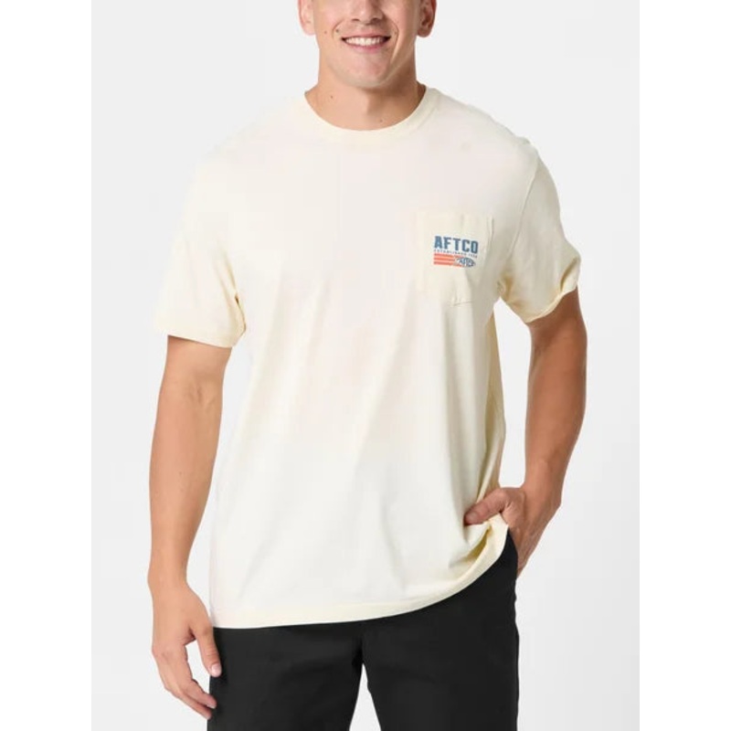 AFTCO STRYPE SHORT SLEEVE POCKET SHIRT CREAM
