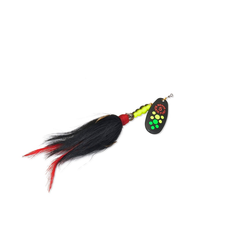 Mepps Black Fury Musky Killer|Black/Firetiger Dot|Red/Fluorescent Orange Dot|Yellow/Yellow Dot