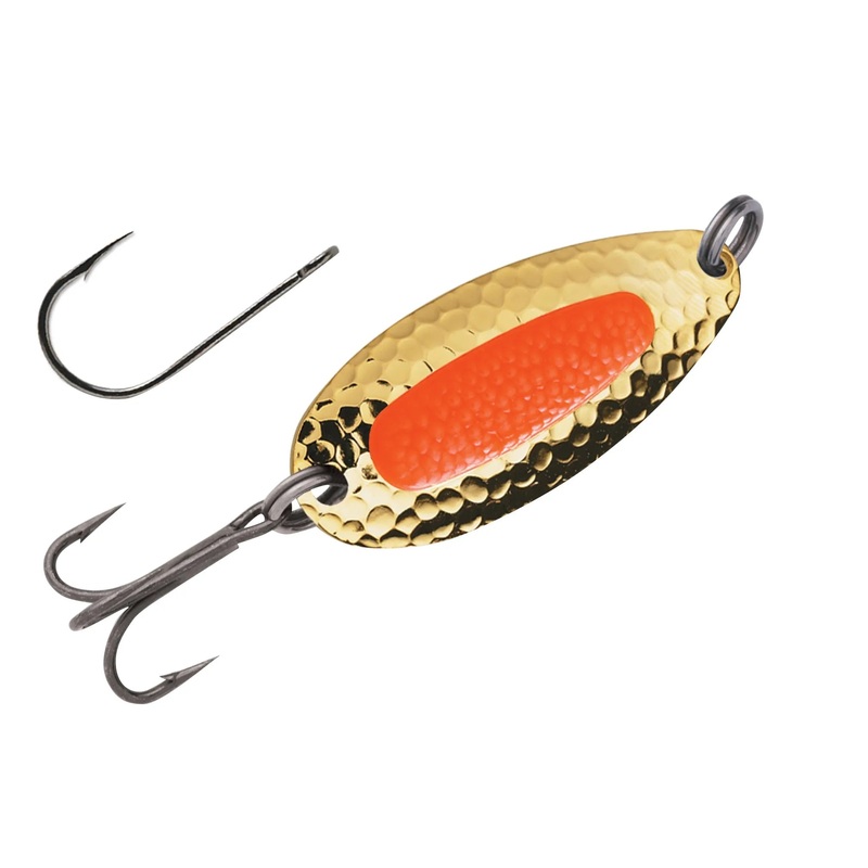 Blue Fox Pixee Spoon|Size 3 (1/2oz)|Size 4 (7/8oz)|Flo Red UV|Gold/Flo Orange|Nickel/Flo Red