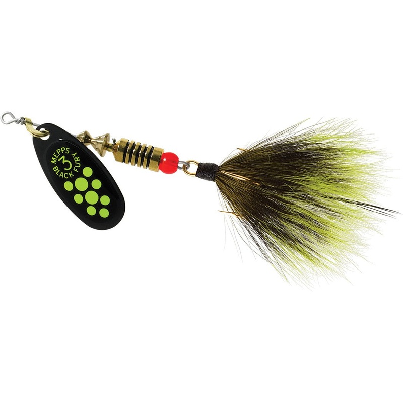 Mepps Black Fury Dressed|1|2|3|4|5|Chartreuse Dot|Fluorescent Dot|Firetiger|Yellow Dot|Pink Dot|White Dot