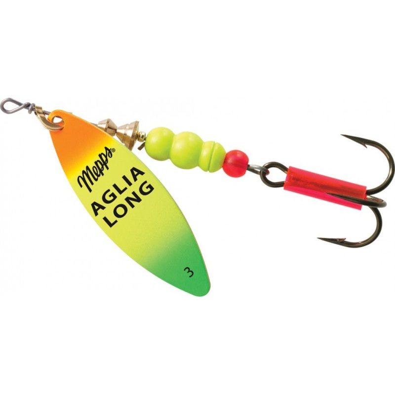 Mepps Aglia Long Plain Treble|Firetiger|Gold|Goldbo Scale|Redbo Scale|Rainbo Scale|Silver|Pink||2 (1/4oz)||3 (1/3oz)||4 (1/2oz)