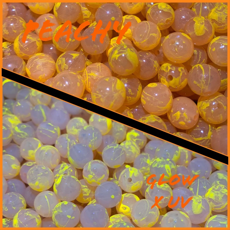 Fishin Freekz Beads|8mm|10mm|Bloody Mary UV|Dead Drifter UV|Fireball UV|Fuzzy Leprechan UV|Killer Kool Aid UV|Killer Z’s UV|Lemon Haze UV|Moon Glow UV|Orange Crush UV|Orange Sickle UV|Peachy UV|Pink Punch UV|Rukus UV|Tequilla Roze UV|Tiger Fire UV|UV Rive