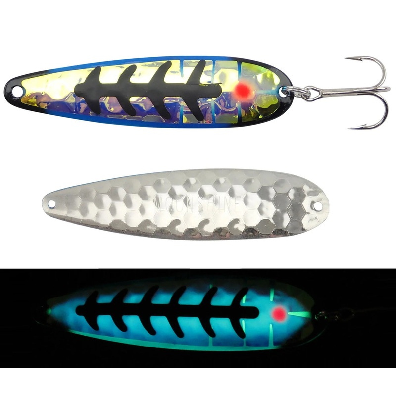 Moonshine RV Trolling Spoons|Magnum 5″|Blue Hulk|Blue Jeans|Glow Bloody Nose|Bad Toad|Atomic Melon|Green Jeans