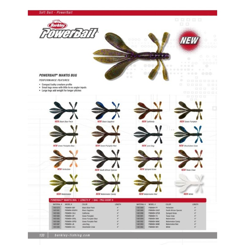 BERKLEY POWERBAIT MANTIS BUG|BLACK BLUE FLECK|GREEN PUMPKIN BLUE|BLACK SAPPHIRE