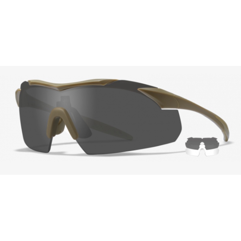 WILEY X VAPOR|TAN 499 FRAME W/CLEAR AND GREY LENSES|MATTE BLACK FRAME W/ GREY & CLEAR LENSES