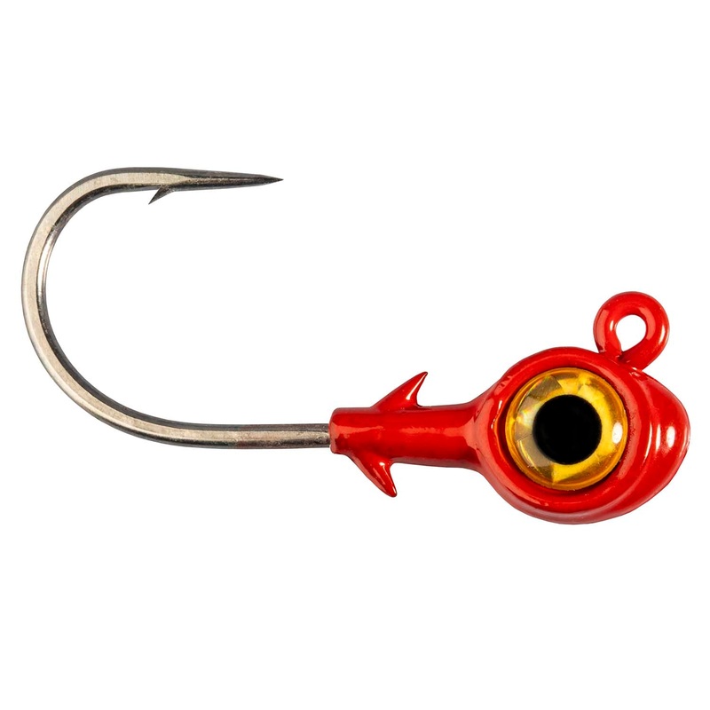 Trout Eye X Jighead|1/8 oz (3-pack)|3/16 oz (3-pack)|1/4 oz (3-pack)|Red/Gold|Pearl/Pearl|Black/Glow|Pink/Chartreuse|Chartreuse/Red