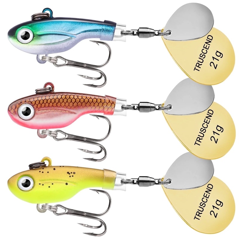 TRUSCEND Tail Spinnerbait Fishing Lures, Bass Jigs Fishing Spoons with Rotating Swimbaits for Bass Pike Walleye Trout, Freshwater Saltwater Fishing Baits Fishing Gear Gifts for Men Dad 3 0.75oz(WM)