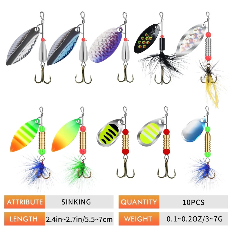 TRUSCEND 12Pcs Rooster Tail Spinnerbaits Fishing Lures, Bass Fishing Jigs with Two-Way Spinning Spoons System, Freshwater Saltwater Crappie Jigs, Blade Baits for Bass Trout Walleye 3in/0.23oz(WM)