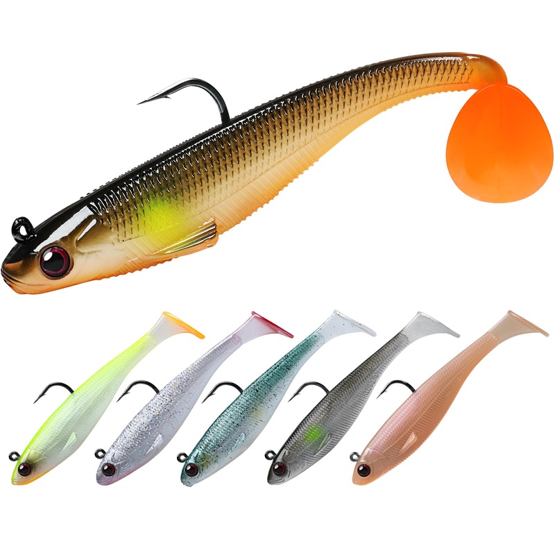 TRUSCEND 6 Packs Bass Fishing Lures, Soft Plastic Swimbait Paddle Tail Lures, Walleye Perch Bass Fishing Jigs Artificial Baits with Pre-Rigged Hooks 3.5in/0.45oz(WM)