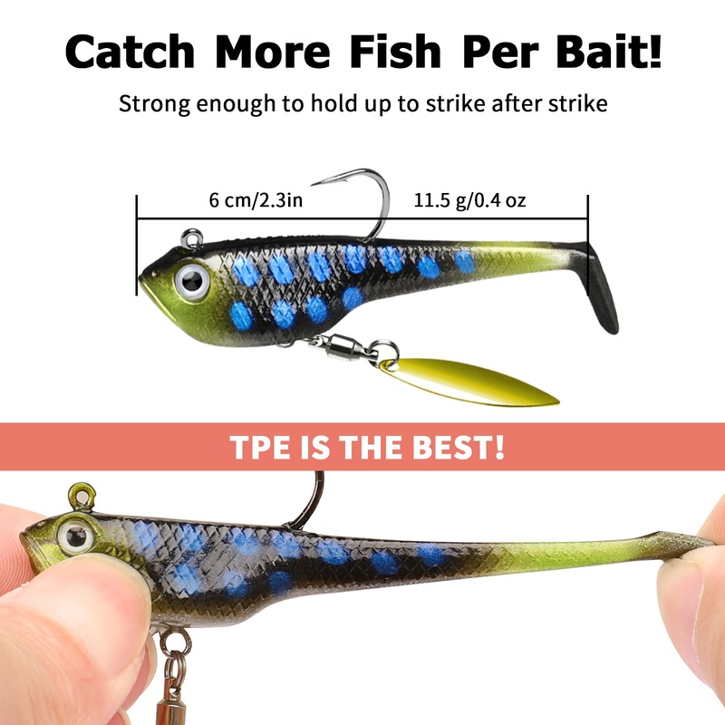TRUSCEND Easy Catch Pre-Rigged Soft Lures, Unique Vibrating Swim Action and Trembly Sinking Move for More Bites, Amazing Soft Swimbait for Family Fishing, Fishing Lures for Bass Trout Crappie Walleye