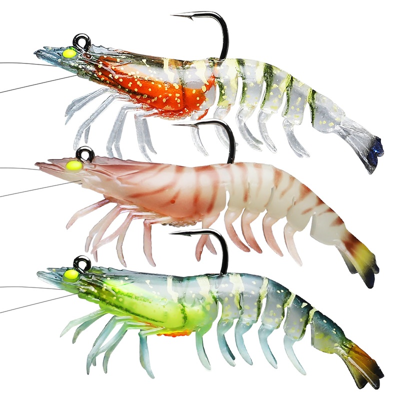 TRUSCEND Pre-Rigged Fishing Lures for Bass, Fishing Bass Jigs Lifelike Soft Shrimp Swimbait, Weedless Marsh Bait Lures for Freshwater Saltwater Trout Crappie Walleye, Fishing Gear Gifts 4.3in/0.7oz(WM)