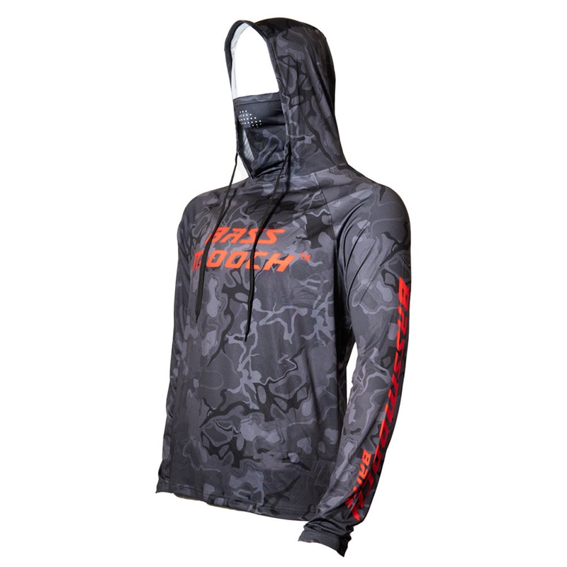 Hooded Get’Em Fishing Shirt|Black Camo- Red Logo|Black Camo – Blue Logo|White Camo – Black Logo|M|L|XL|XXL