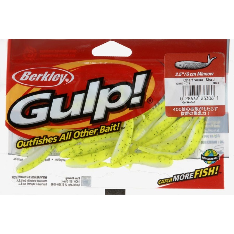 Berkley Gulp Minnow|2-1/2″|3″|Watermelon Pearl|Chartreuse Shad|Emerald Shiner