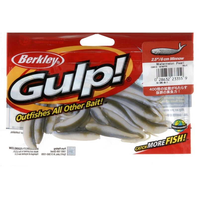 Berkley Gulp Minnow|2-1/2″|3″|Watermelon Pearl|Chartreuse Shad|Emerald Shiner
