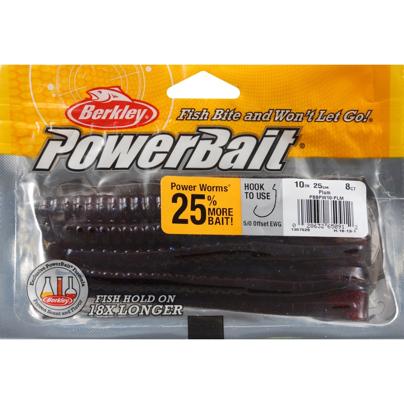Berkley PowerBait Power Worms|4″|7″|10″|Black/Chartreuse|Pumpkinseed|Green Pumpkin|Plum|Tequila Sunrise