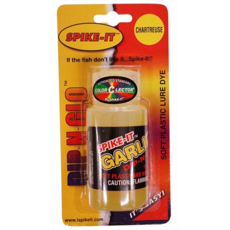 Spike It Dip-N-Glo Dip|2 oz Garlic|2 oz Garlic Salt|2 oz Crawfish|2 oz Crawlic|2 oz Unscented|Chartreuse|Lime|Blue|Orange|Watermelon|Pink|Grape|Fire Red|Pumpkinseed|Junebug|Clear|Green Pumpkin
