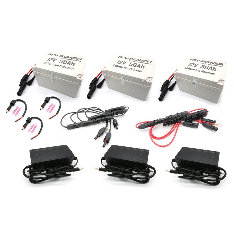 FPV-Power 150ah 3x50Ah V3 Lithium Batteries in Parallel (3x 10ah Chargers)