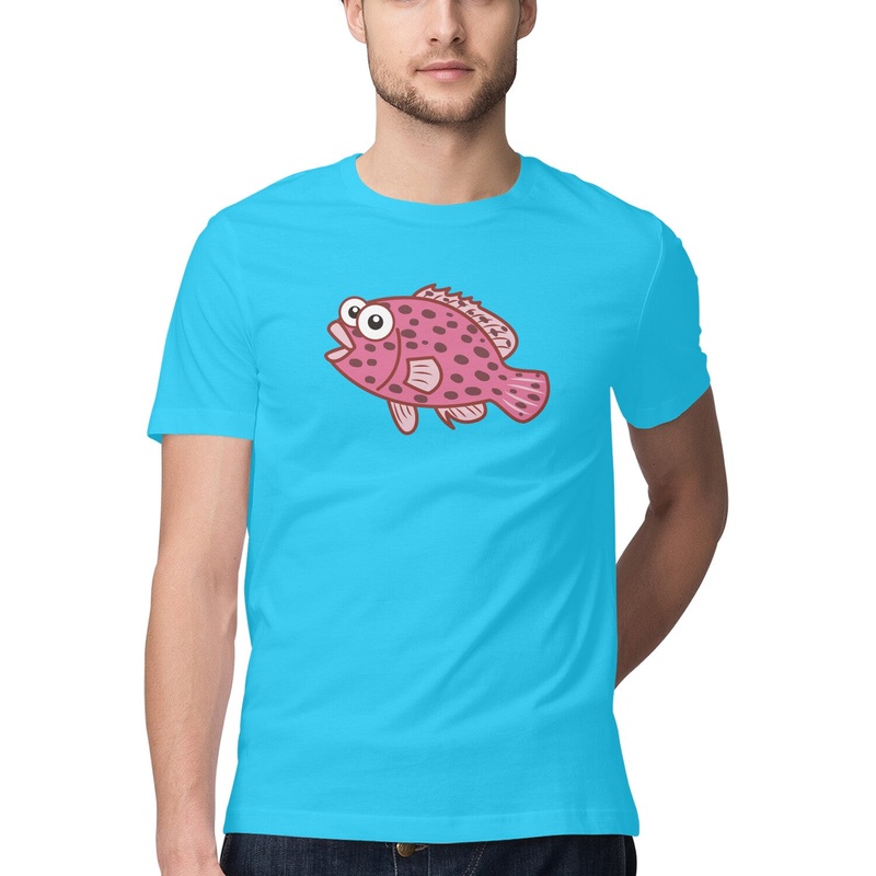 Men’s Angling T-Shirt’s | Sea Creatures Toon Series | Happy Grouper| Round Neck | Short Sleeves |