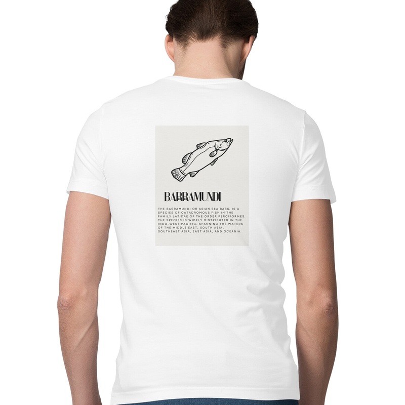 Men’s Angling T-Shirt’s | Barramundi – Front & Back Description | Round Neck | Short Sleeves | 2 Sided Print |