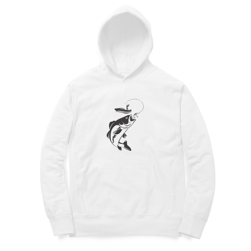 Mens / Woman’s Angling Hoodie | Fish On Front + Fishermanshub.com Logo Behind| Hoodie