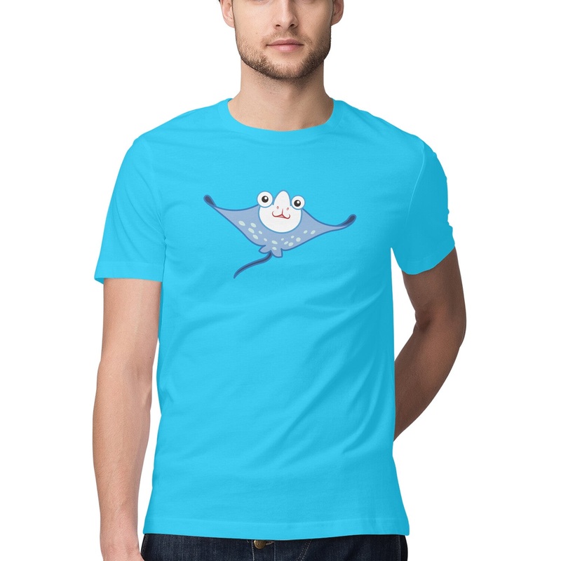 Men’s Angling T-Shirt’s | Sea Creatures Toon Series| Happy Manta Ray | Round Neck | Short Sleeves |