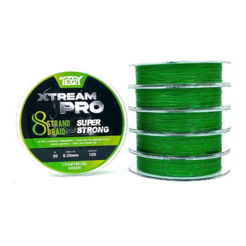 Terry Xtream Pro 8 Strand Braided Fishing Line | 100Mt / 110Yd | Chartreuse Green | 6 Connected Spools |