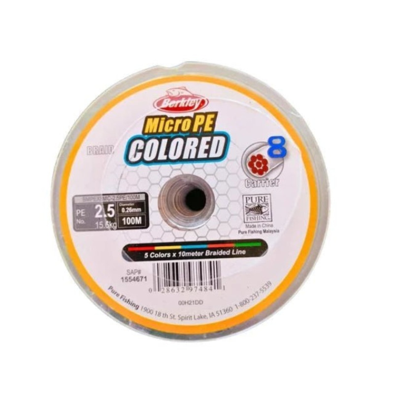 Berkley Micro PE Colored X8 Braided Line | 100Mt / 110Yd | 6 Connected Spools |