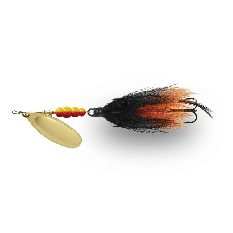 Mepps Aglia Tandem Bucktail|Chartreuse / Chartreuse Tail|Gold / Black / Orange|Fire Tiger / Fire Tiger|Glow / White Tail