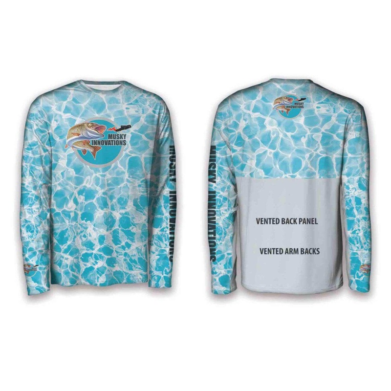 Musky Innovations Long Sleeve HOODED Sun Shirt – SKY with color logo