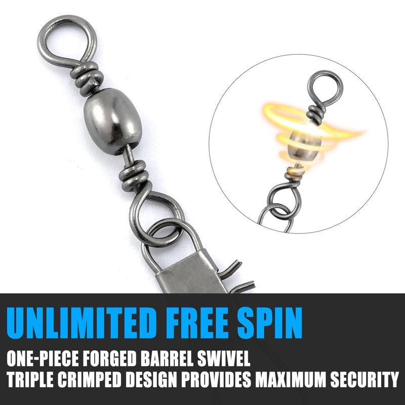 Dr.Fish 50pcs Barrel Swivel with Interlock Snap 26-132lb