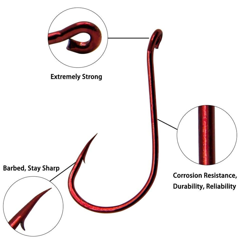 Dr.Fish 100pcs Red Octopus Hooks #2 to 5/0