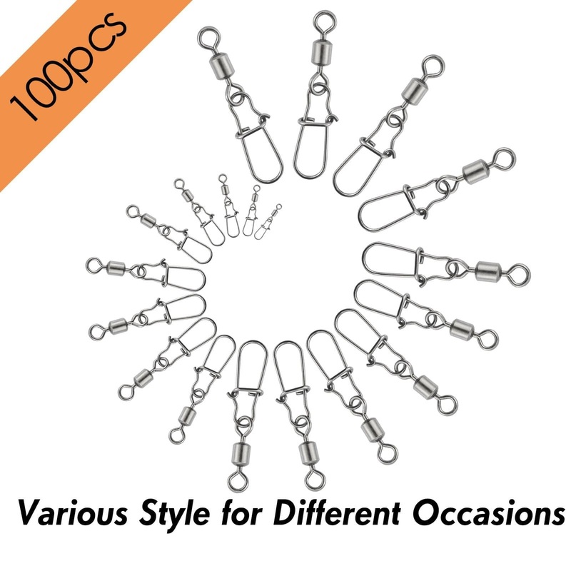 Dr.Fish 100pcs Rolling Swivels with Duolock Snaps Kit