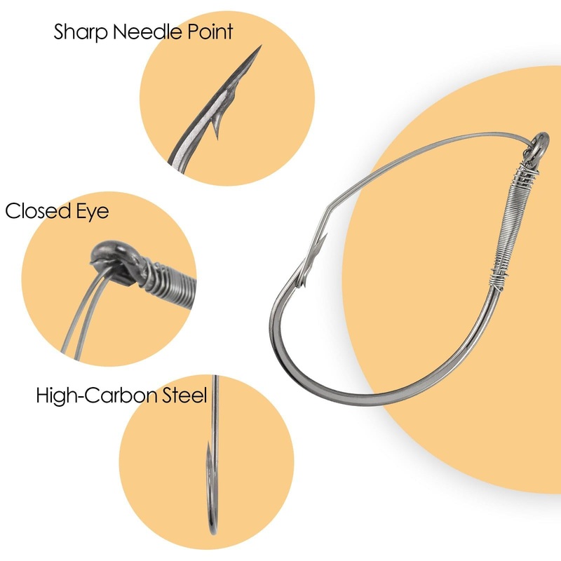 Dr.Fish 30pcs Weedless Worm Hooks #4 to 2/0