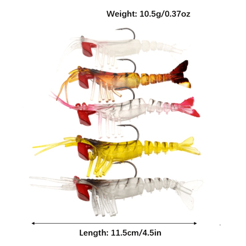 Dr.Fish 5pcs Pre-jigged Soft Shrimp Lures